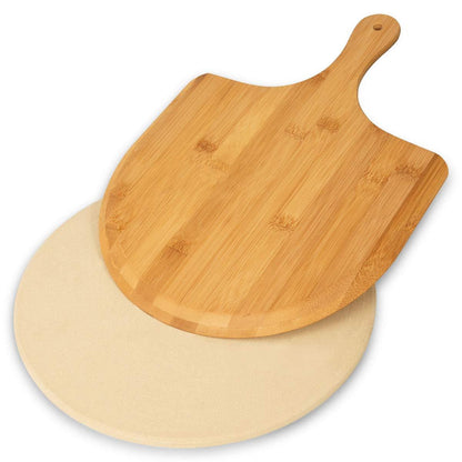 GEEBOBO Pizza Stone for Oven and Grill, Free Wooden Pizza Peel Paddle,Durable and Safe Pizza Stone for Grill,Thermal Shock Resistant Cordierite Cooking Stone,baking stone (12 inch) - CookCave