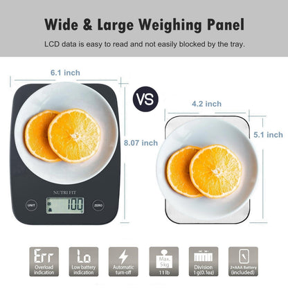 NUTRI FIT Digital Food Scale, 11lb Kitchen Scale Digital Weight, Cooking Scale for Food Ounces and Grams, 4 Units with 0.1oz/1g Precision, LCD Display with Tare Function - CookCave