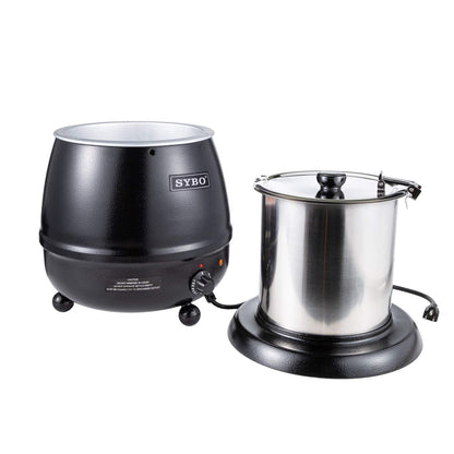 SYBO SB-6000 Commercial Grade Soup Kettle with Hinged Lid and Detachable Stainless Steel Insert Pot for Restaurant and Big Family, 10.5 Quarts, Black - CookCave
