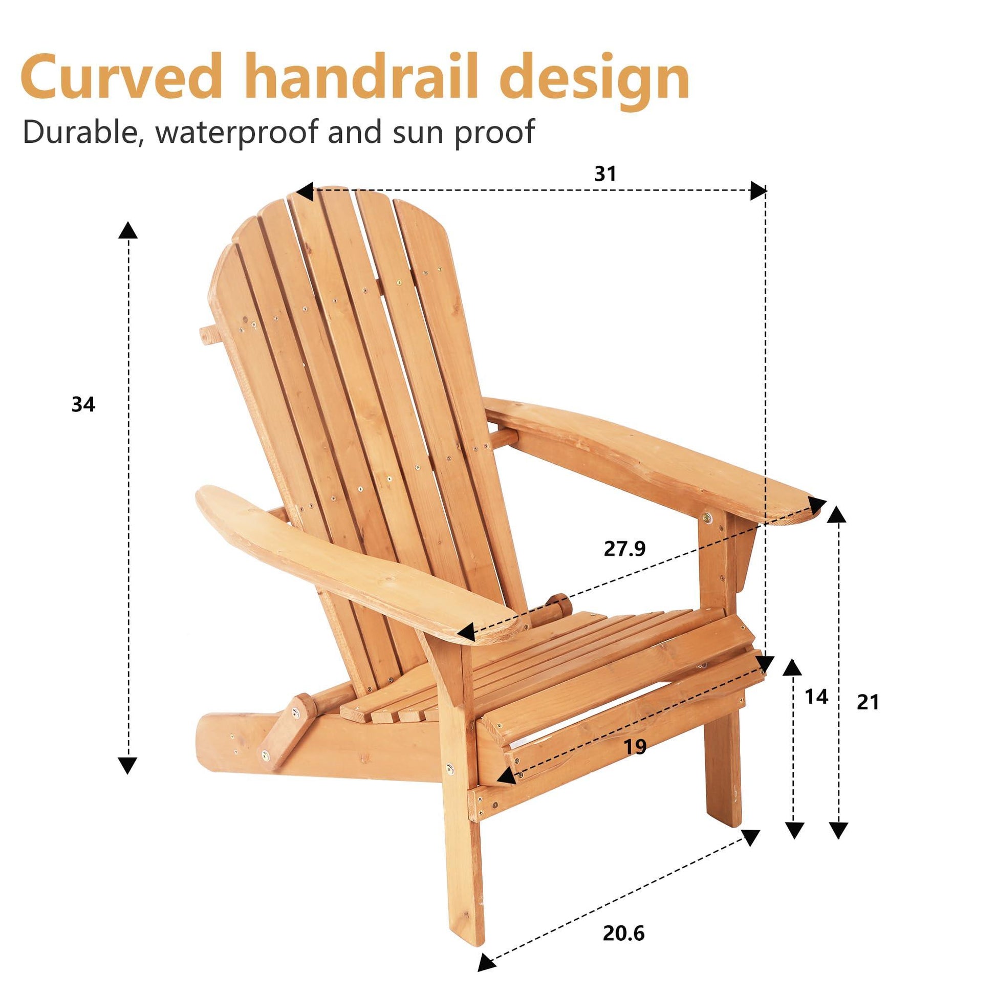 Set of 2 Adirondack Chairs Folding Outdoor Lawn Chairs Weather Resistant Patio Fire Pit Chairs with Wooden Construction for Garden Lawn Beach Outdoor Balcony, Natural - CookCave