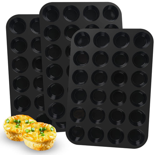 Dropower 24 Cups Mini Silicone Muffin Pan Nonstick Cupcake Pan Muffin Tin Mini Silicone Baking Mold Muffin Tray for Egg Maffins, Brownie Black 3 Pack - CookCave
