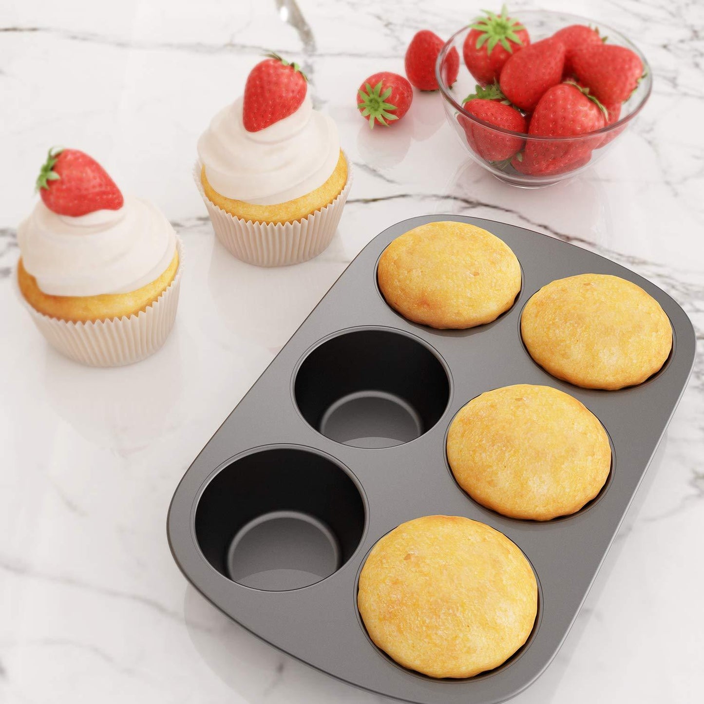 Tiawudi 3 Pack Nonstick Muffin Pan, Carbon Steel Cupcake Pan, Easy to Clean and Perfect for Making Muffins or Cupcakes, 6 Cup Jumbo - CookCave