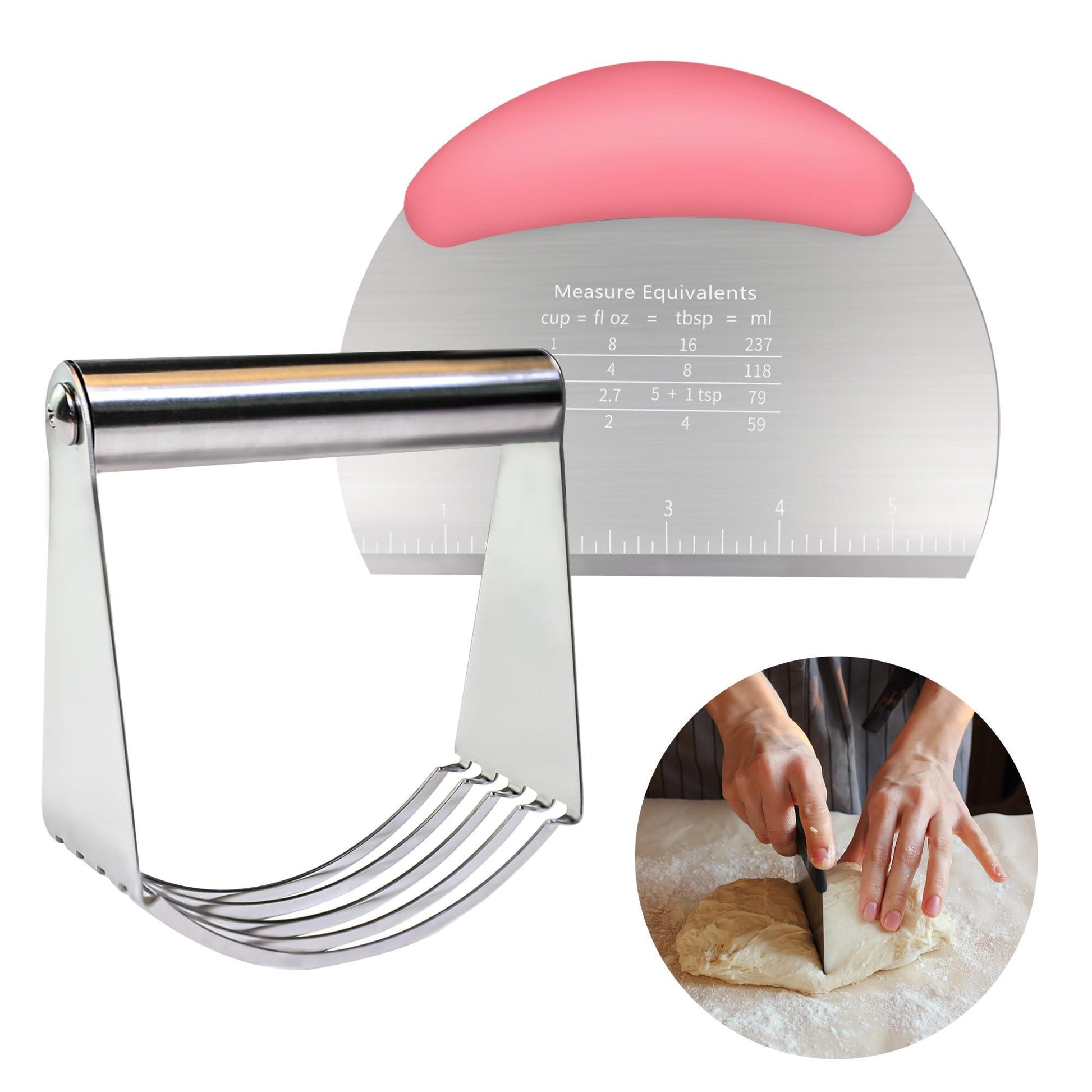 Pastry Cutter Dough Scraper Dough Cutter Scraper Tool Kitchen Pastry Blender,Stainless Steel Pastry Cutters Heavy Duty Dough Cutter for Kitchen Baking Tools,Comfortable and Dishwasher Safe (Pink) - CookCave