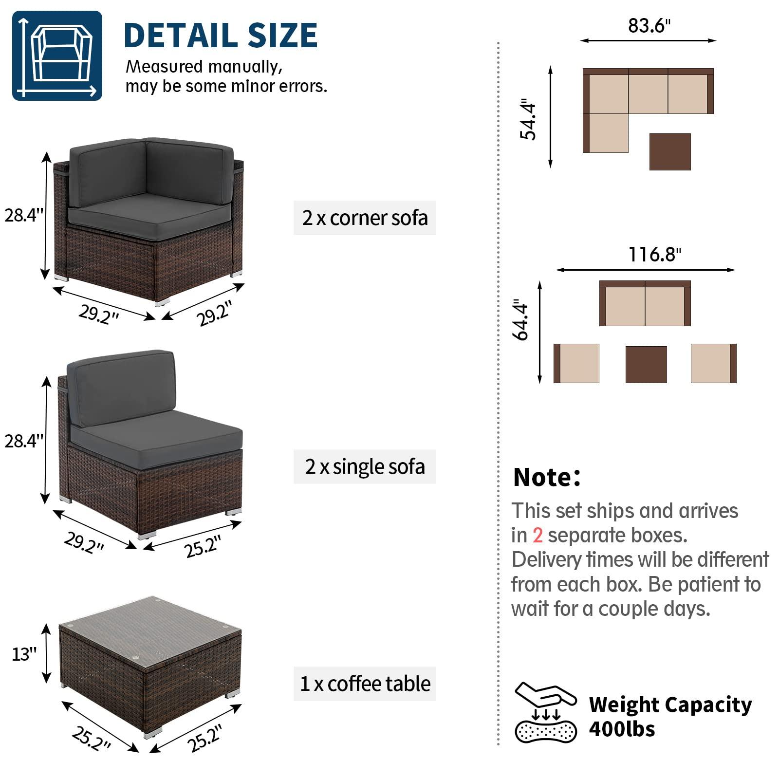 UDPATIO Patio Furniture Sets, Modular Rattan Outdoor Patio Sectional Furniture Sofa Set, Wicker Patio Conversation Set for Backyard, Deck, Poolside w/Glass Coffee Table, 5PC Grey (Include Sofa Cover) - CookCave