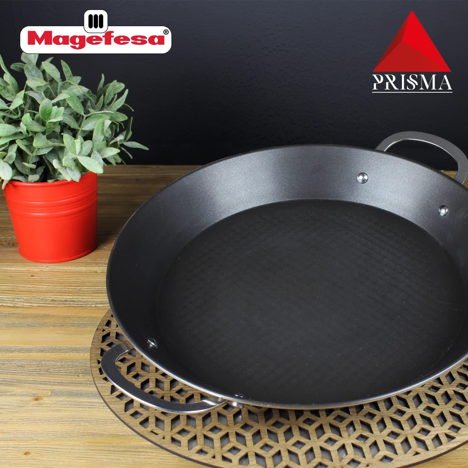 MAGEFESA Prisma – 13.4 inches Paella pan, made of 18/10 stainless steel, triple layer non-stick, for all types of kitchens, INDUCTION, dishwasher and oven safe up to 392ºF - CookCave