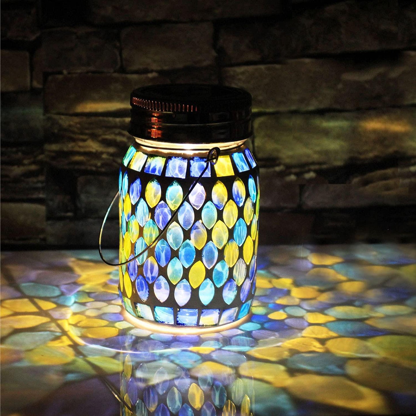 GUANFU Mosaic Solar Lanterns Outdoor Hanging Lights, Solar Table Lamps & Cool Blue Color Mosaic Glass Lights, Outdoor Waterproof Solar Night Lights, Garden,Patio,Pathway & Yard Décor - CookCave