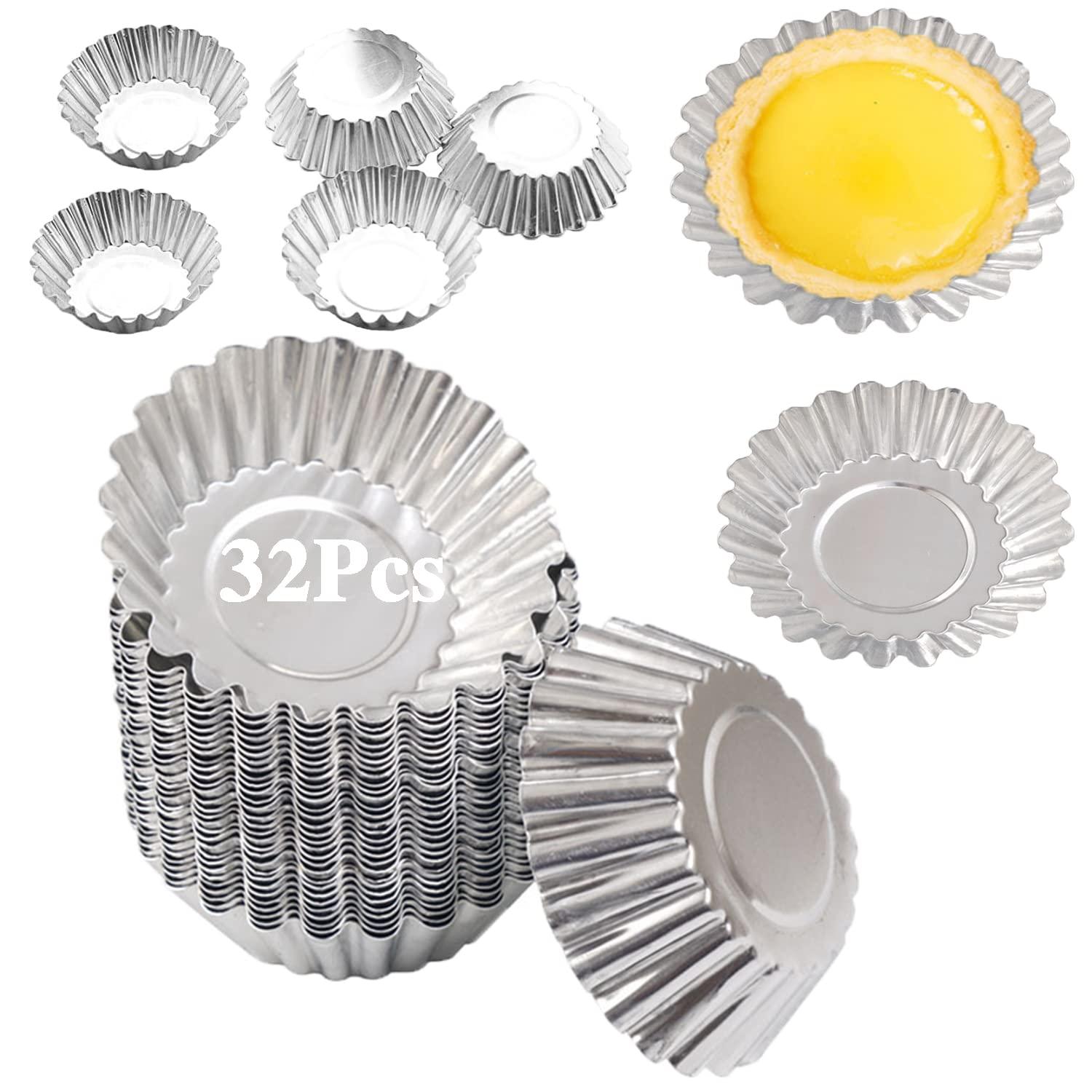 Xstronq Egg Tart Molds 32Pack Tart Pan 2.75inch, Mini Tart Tins Aluminium Mini Tart Pans for Baking (32Pack-2.75inch) - CookCave