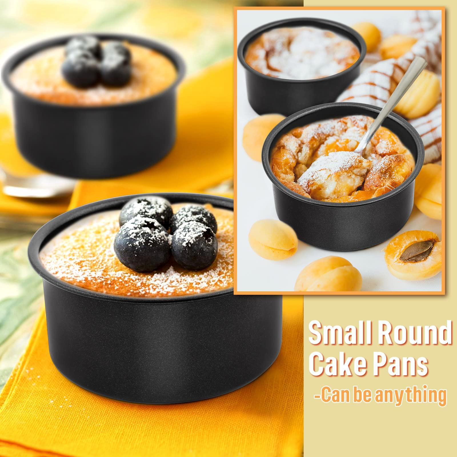 E-far 4 Inch Cake Pan Set of 3, Nonstick Stainless Steel Mini Round Cake Pans Tin, Small Size for Baking Smash Cakes/Cheesecake, Stainless Steel Core & Non-toxic Coating, Straight Side & 2 Inch Deep - CookCave