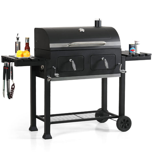 Captiva Designs Extra Large Charcoal BBQ Grill with Oversize Cooking Area(794 sq.in.), Outdoor Cooking Grill with 2 Individual Lifting Charcoal Trays and 2 Foldable Side Tables - CookCave