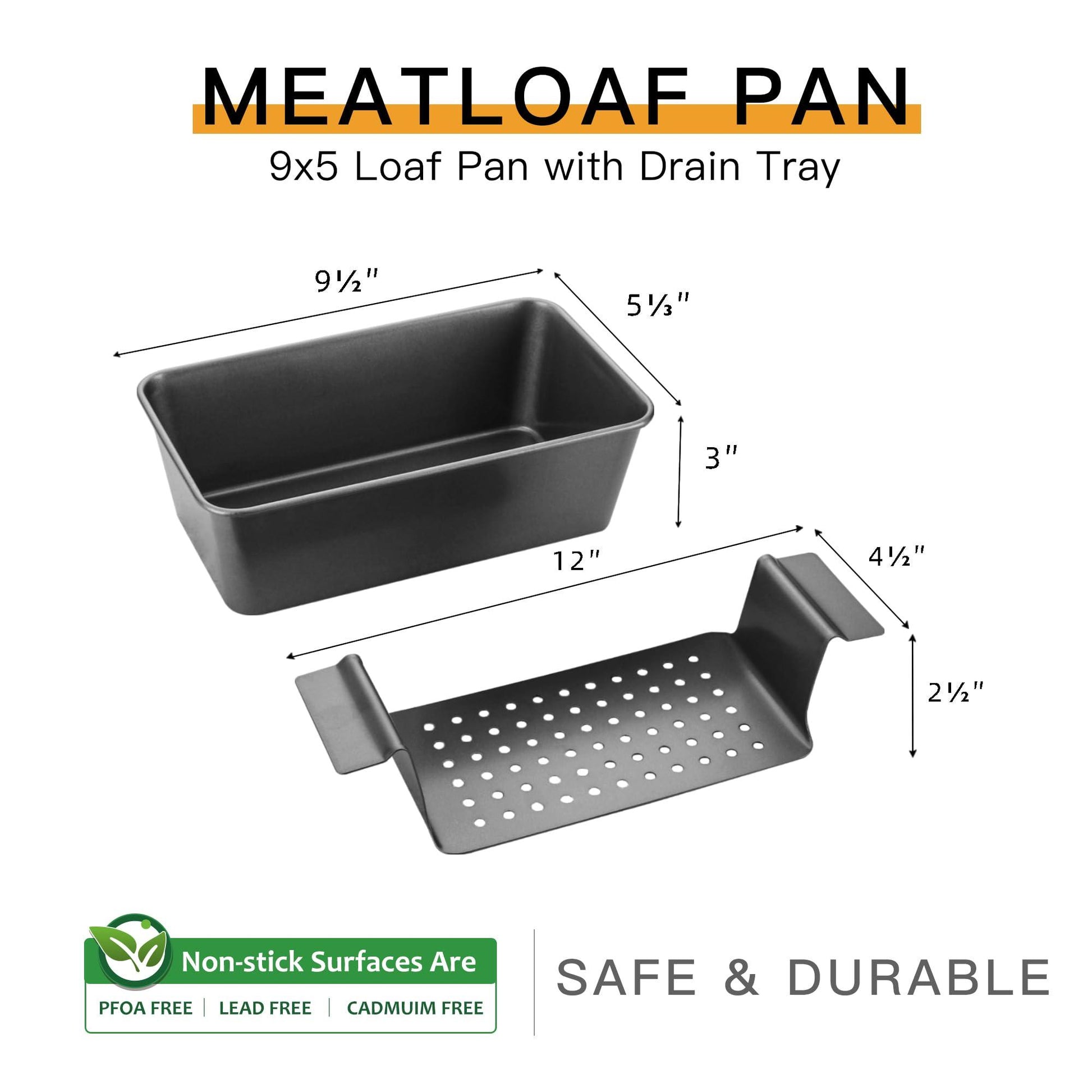 HONGBAKE Meatloaf Pan with Drain Tray, 9 x 5 Inches Loaf Pans with Insert, Nonstick Meat Loaf for Baking, Reduce the Fat and Kick Up the Flavor, Grey - CookCave