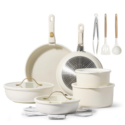 CAROTE 20pcs Pots and Pans Set, Nonstick Cookware Set Detachable Handle, Kitchen Cookware Sets with Removable Handle, RV Cookware Set, Oven Safe - CookCave