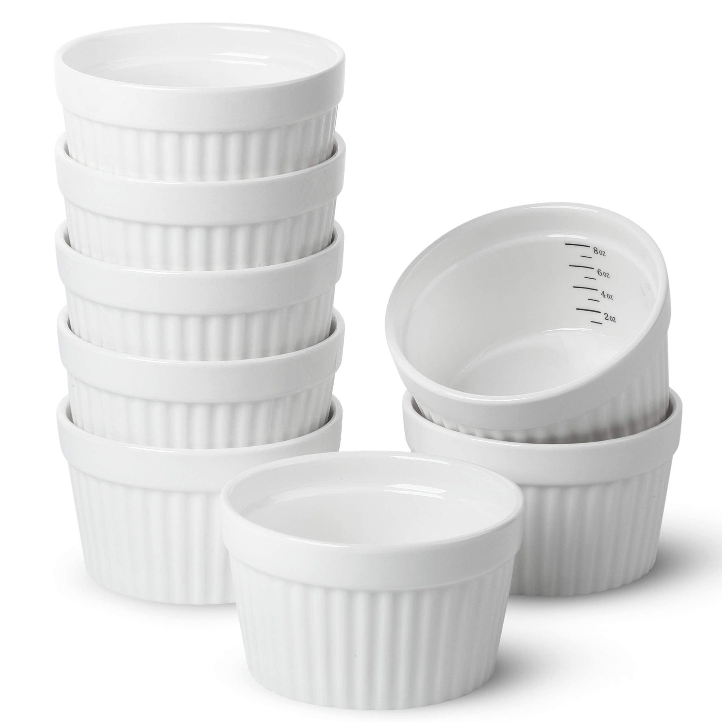 BTaT- Ramekins, 8 oz, Set of 8, Ramekins for Baking, Ramekin with Measurement Markings, Creme Brulee Dishes, Souffle Cups, Custard Cups, Ceramic Bakeware, Souffle Dish, Small Ceramic Bowl - CookCave