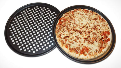 Destinymd Pizza Pan With Holes, 2 Pack Carbon Steel Perforated Non-Stick Tray Tool Crispy 12inch Round for Home Kitchen, Dark Gray - CookCave