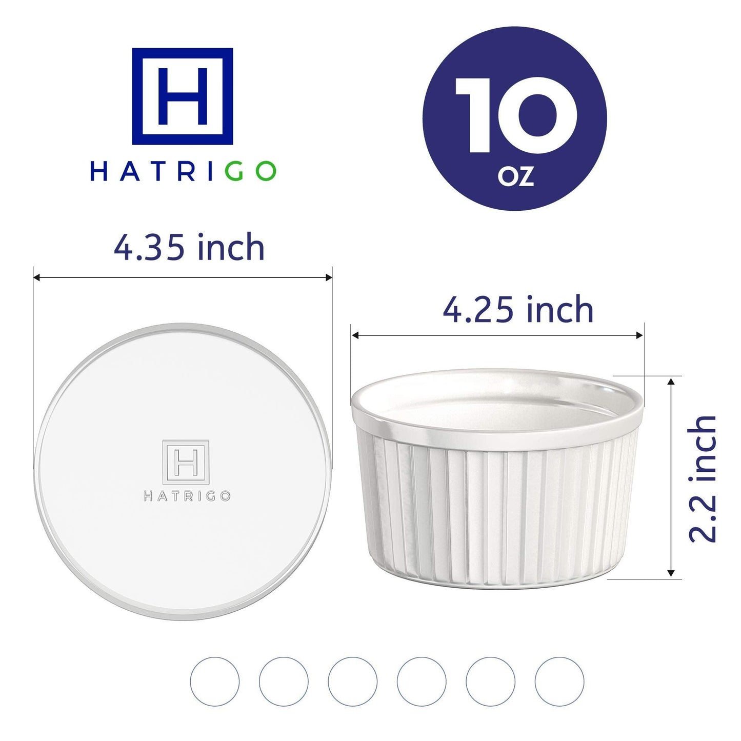 Hatrigo Porcelain Ramekins with Silicone Storage Lids, Set of 6 Assorted Colors, 10 oz Oven Safe to 450 deg F, Dishwasher Safe - CookCave