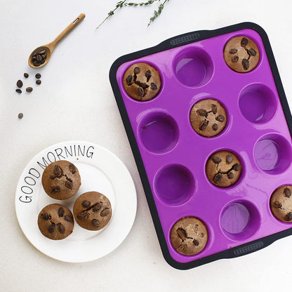 Aichoof Non-Stick Silicone Muffin Pan With Reinforced Stainless Steel Frame Inside,12 Cup Regular Muffin Baking Mold, 12 Cup Muffin Tin, BPA Free,Dishwasher Safe, Purple - CookCave