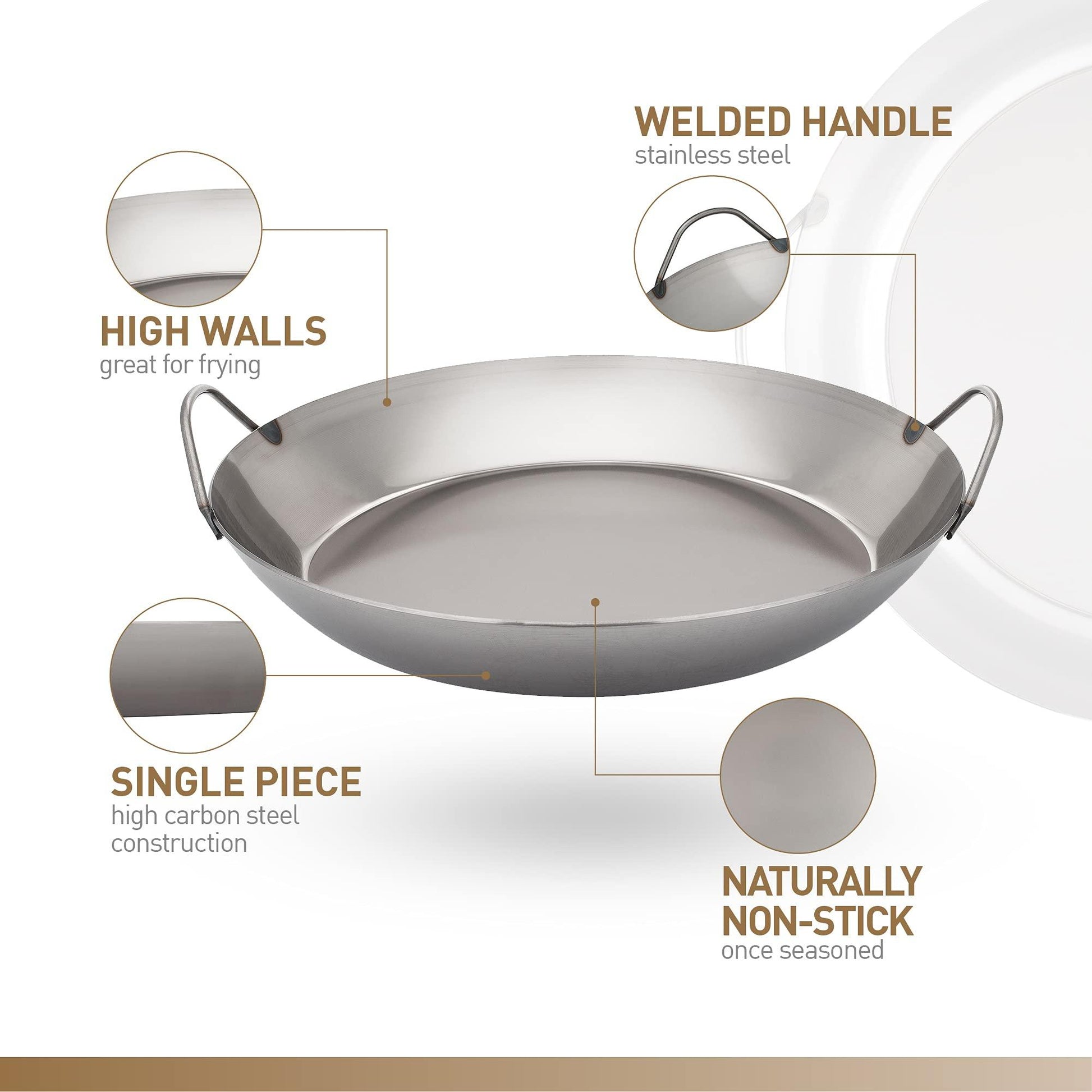 Matfer Bourgeat Black Carbon Steel Paella Pan, 15 3/4" - CookCave