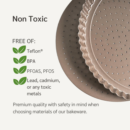 HAPPIELS Non-Toxic Nonstick 9-inch Tart Pan with Removable Bottom Perforated | Round Gold Quiche Pan - CookCave