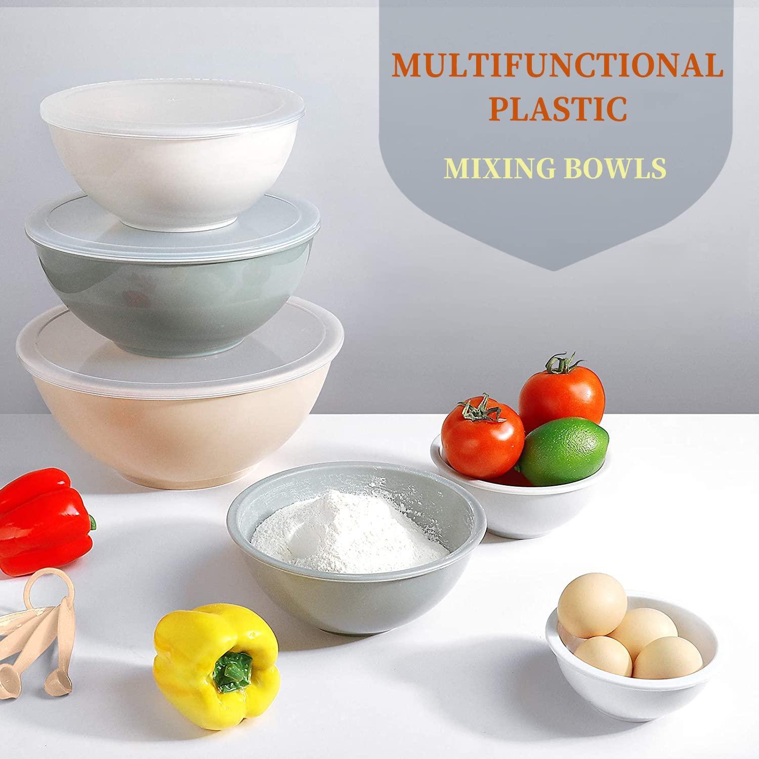 Umite Chef Nesting Mixing Bowls Set with Airtight Lids, 18 Piece Plastic, Includes Measuring Cups, Mixing Bowl Set Great for Mixing, Baking, Serving, Dishwasher (Khaki) - CookCave