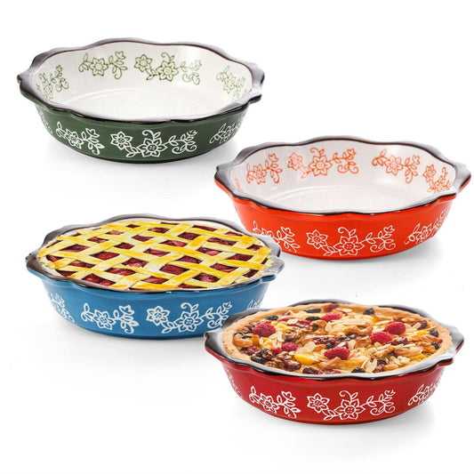 Cedilis 4 Pack Ceramic Mini Pie Pans, 6 inch Pot Pies Pan with Fluted Rims, 10oz Small Pie Dish for Baking Individual Quiche, Tarts, Fruit Pies, Microwave and Dishwasher Safe, 4 Color - CookCave