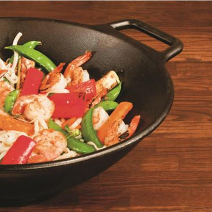 Jim Beam 12'' Pre Seasoned Heavy Duty Construction Cast Iron Grilling Wok, Griddle and Stir Fry Pan - CookCave