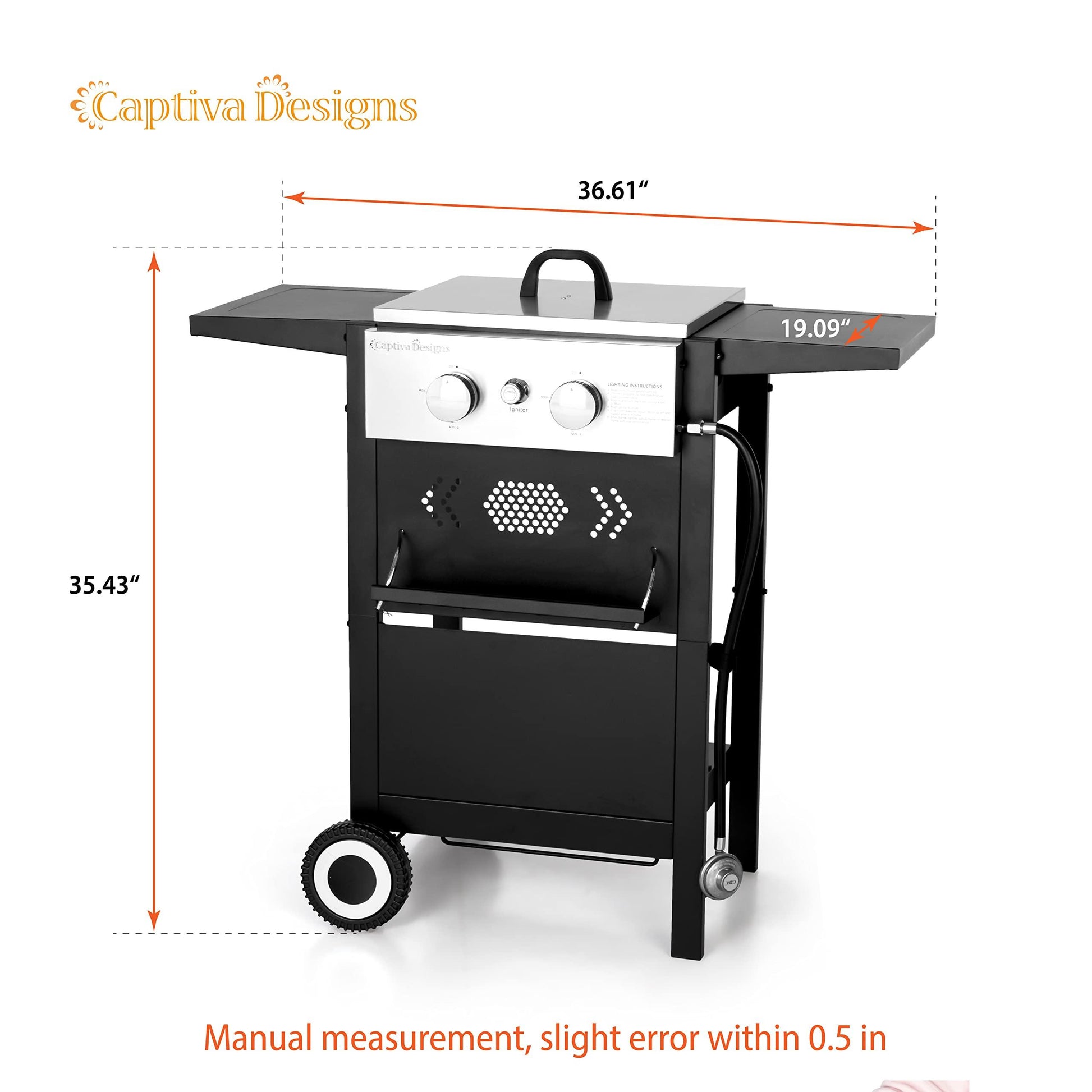 Captiva Designs 2-Burner Propane Gas Flat Top Griddle Grill, 171 sq.in Cooking Area Outdoor BBQ Grill for a Small Family, 20,000 BTU Output - CookCave