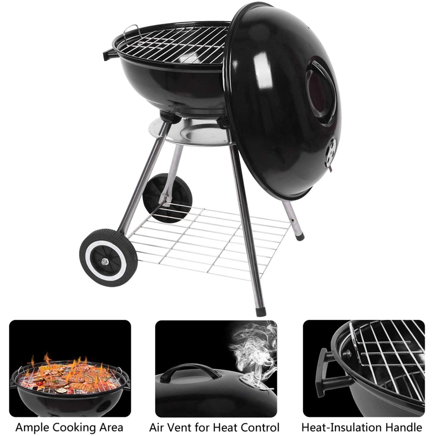 Outvita Charcoal Grill, 18 inch Stainless Steel BBQ Charcoal with Wheels and Storage Holder for Camping, Picnic, Barbecue, Party, Outdoor Activities - CookCave