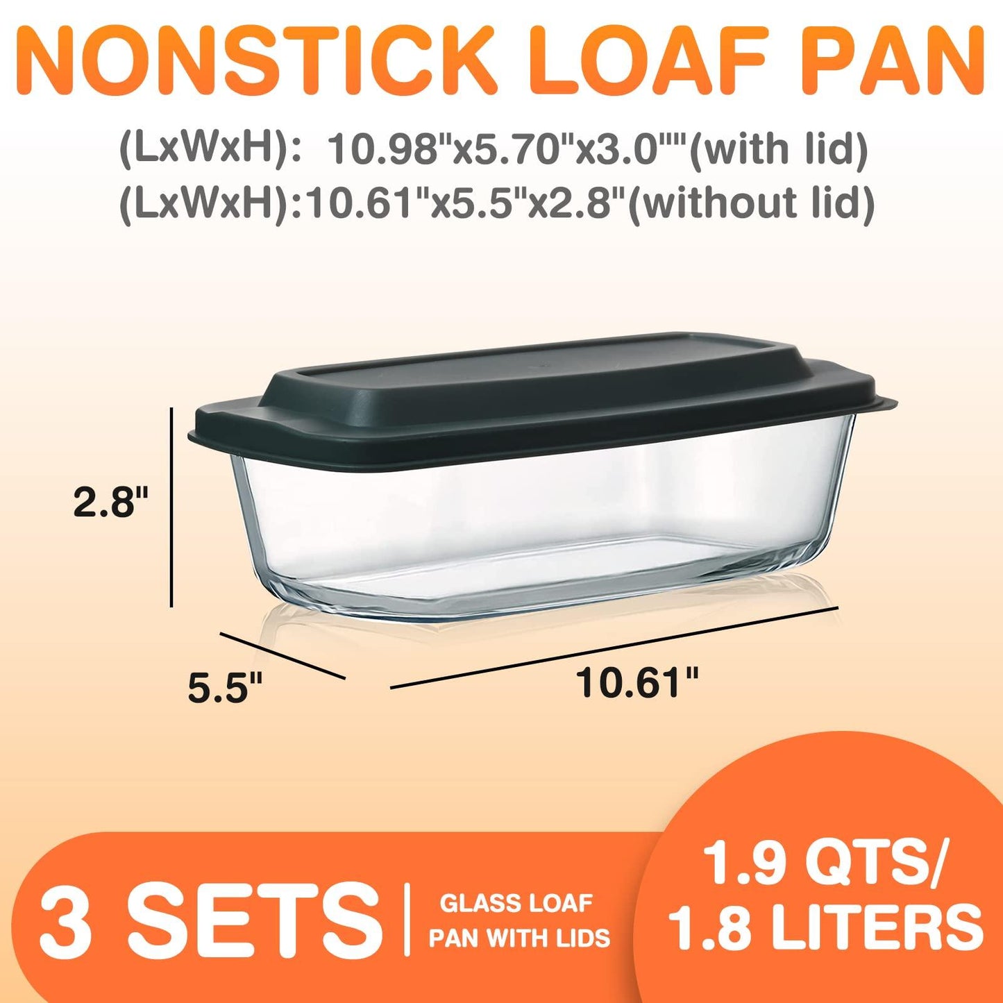 M MCIRCO 6-Piece Glass Loaf Pan with Lids Set, Meatloaf Pan With Airtight Lids, Loaf Pan For Bread, Cake, Pastries, BPA-free, Easy Grip, Fridge-to-Oven (1800ML/1.9Qt/ 7.2 Cups) - CookCave