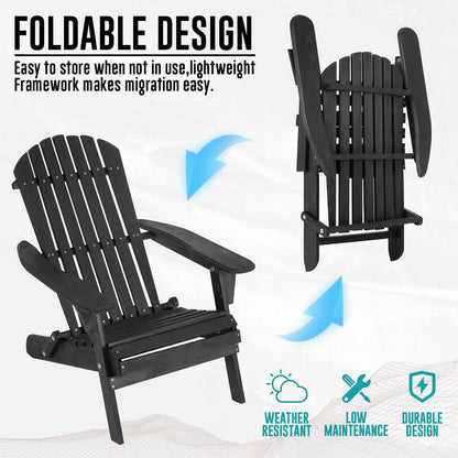 Folding Adirondack Chair Set of 2, Weather Resistant Adirondack Chairs Lawn Chair Outdoor Modern Adirondack Chairs Fire Pit Chairs Outdoor Chairs for Patio Lawn Garden Backyard Pool Deck, Black - CookCave