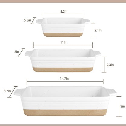 YMASINS Ceramic Baking Dish, Casserole Dishes for Oven, Extra Deep Lasagna Pans with Handles, Rectangular Bakeware Set of 3 from Oven to Table, Easy to Clean, 14.7 x 8.7 x 3 Inches, White - CookCave