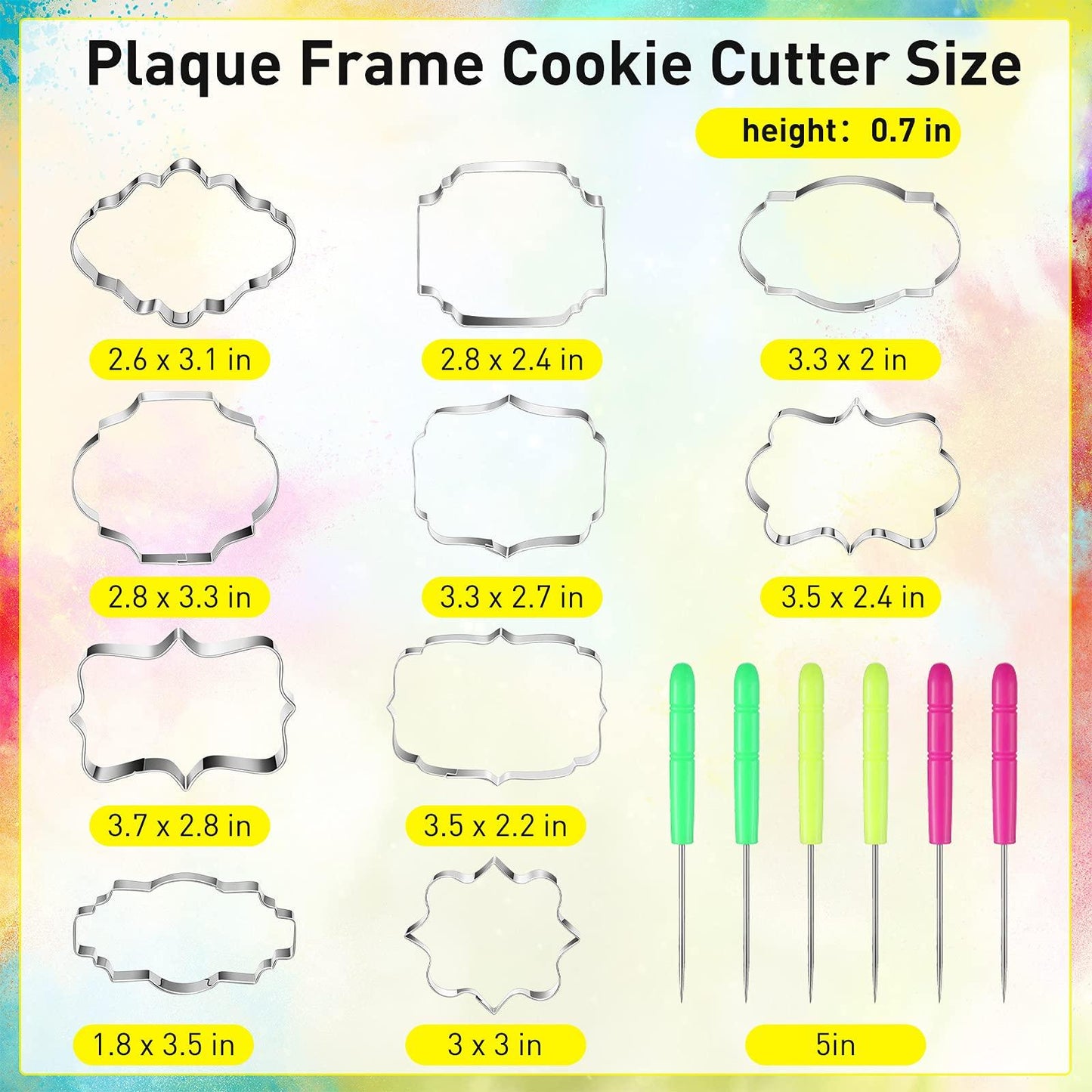 10 Pieces Plaque Frame Cookie Cutter Stainless Steel Biscuit Cutter Fondant Cake Decorating Tools and 6 Pieces Sugar Stirring Pins for Kitchen Baking - CookCave