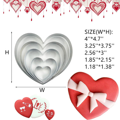 5Pcs Heart Cookie Cutter Set, Large Size 4.7" 3.75" 3" 2.15" 1.38" Heart Shapes Cookies Molds for Anniversary, Bridal, Engagement and Valentines' Day,Wedding with Recipe Instruction - CookCave