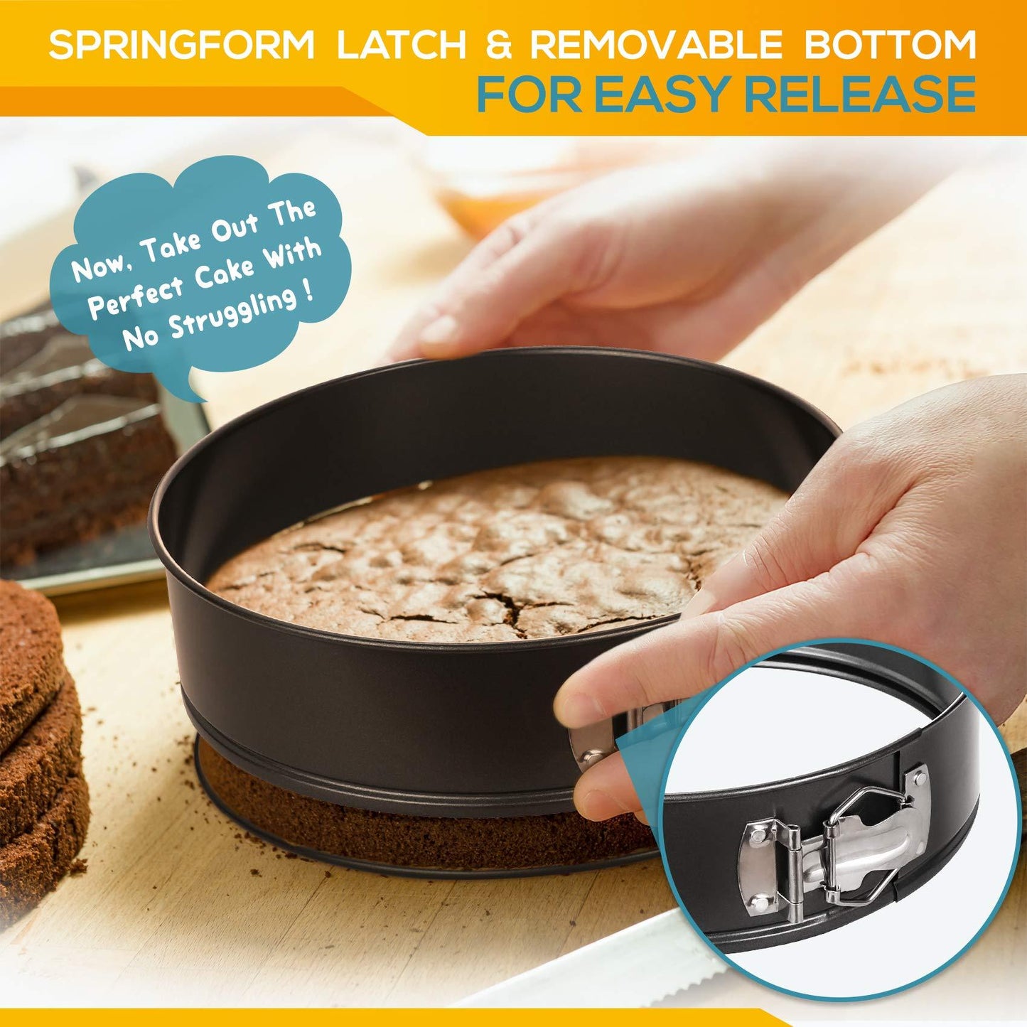 HIWARE Springform Pan Set of 3 Non-stick Cheesecake Pan, Leakproof Round Cake Pan Set Includes 3 Pieces 6" 8" 10" Springform Pans with 150 Pcs Parchment Paper Liners - CookCave