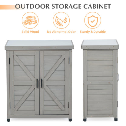 Outdoor Storage Cabinet & Potting Bench Table with Metal Top, Wooden Patio Furniture, Garden Workstation - CookCave