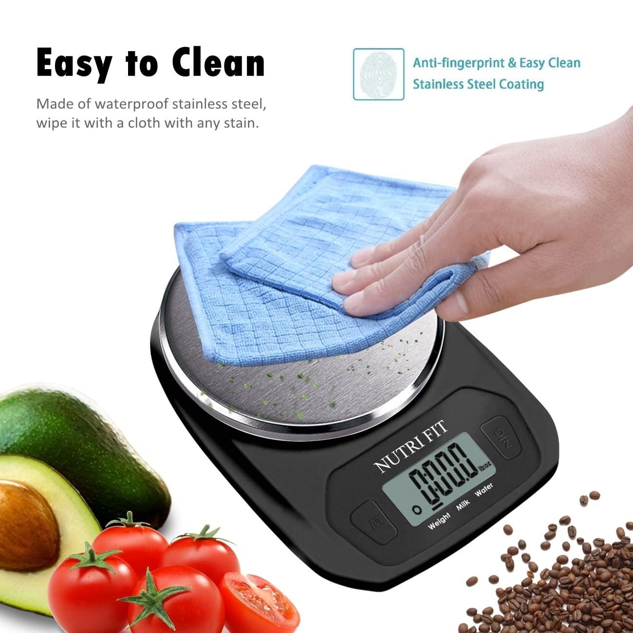 NUTRI FIT Digital Food Scale Small Kitchen Scales Weight in Grams and OZ for Cooking Baking Weight Loss, Stainless Steel Tare & Backlit LCD Display, Black - CookCave