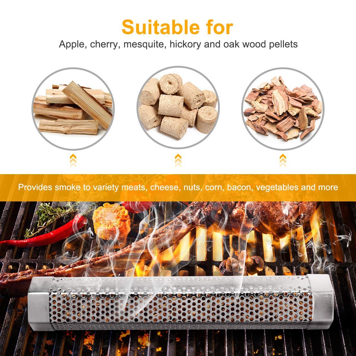 Pellet Smoker Tube, 1 Pack/ 2 Pack 12'' Stainless Steel BBQ Wood Pellet Tube Smoker, for Cold/Hot Smoking (2 Pack 12'' Smoker) - CookCave