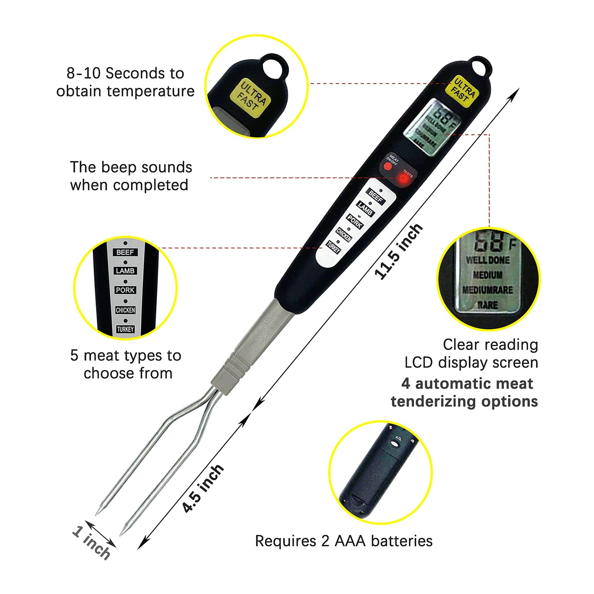 Vivicreate Meat Food Instant Read BBQ Garden Kitchen Outdoor Camping Cooking Grill Digital Fork Thermometer Digital - CookCave