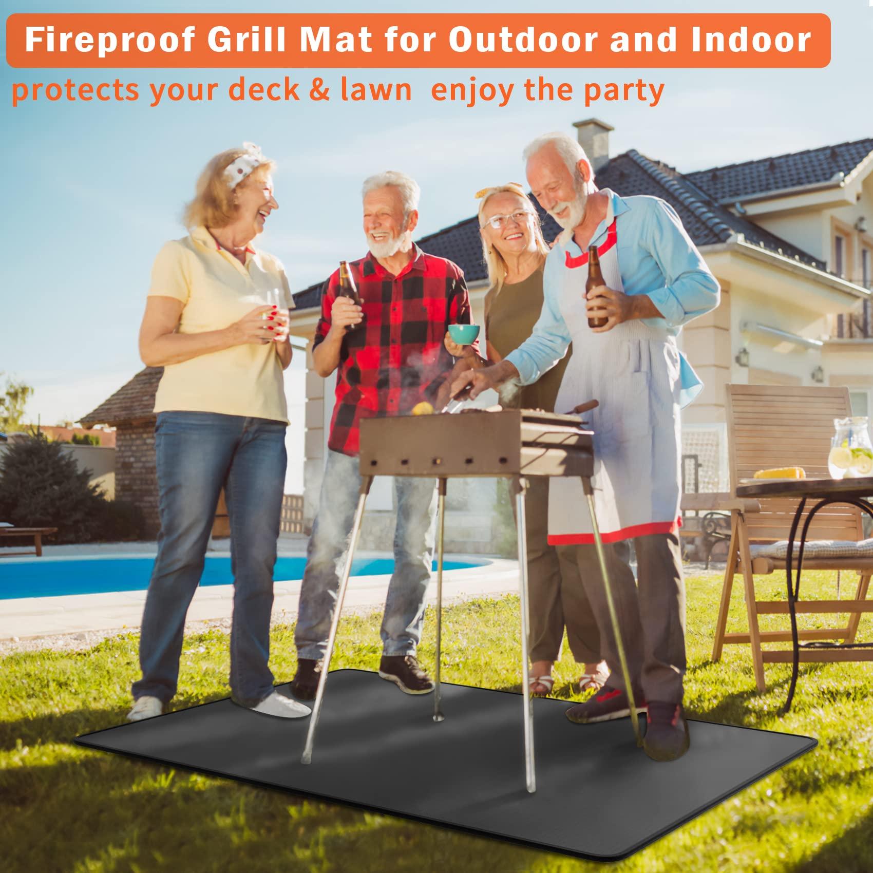 48 * 30 Under Grill Mats for Outdoor Grill Deck Protector, Double-Sided Fireproof Deck and Patio Protective Mat, BBQ Mat for Under BBQ, Oil-proof Mat for Gas Grills, Waterproof Grill Floor Pads - CookCave