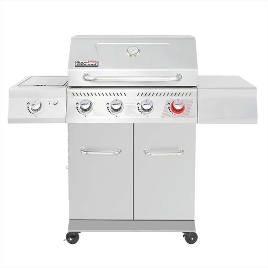 Royal Gourmet GA4402S Stainless Steel 4-Burner BBQ Propane Gas Grill, 54000 BTU Cabinet Style Gas Grill with Sear Burner and Side Burner, Perfect for Patio Garden Picnic Backyard Party, Silver - CookCave
