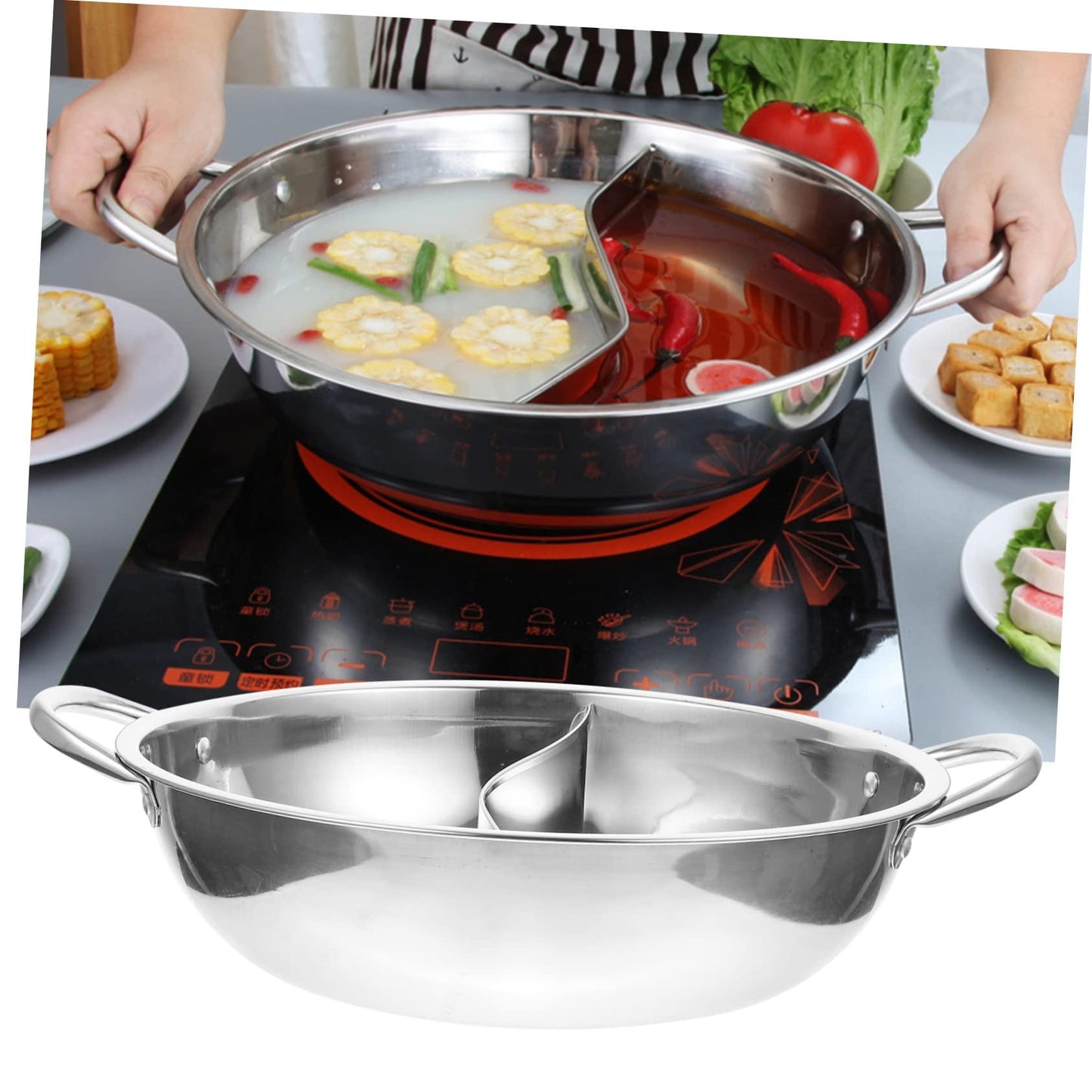 KICHOUSE Mandarin Duck Pot Stainless Steel Stock Pot Sheet Pan Divider Skillet with Lid Divided Pan Induction Pot Soup Cooking Pan Stainless Steel Cooking Pot Soup Pot Kitchen Cooking Pot - CookCave