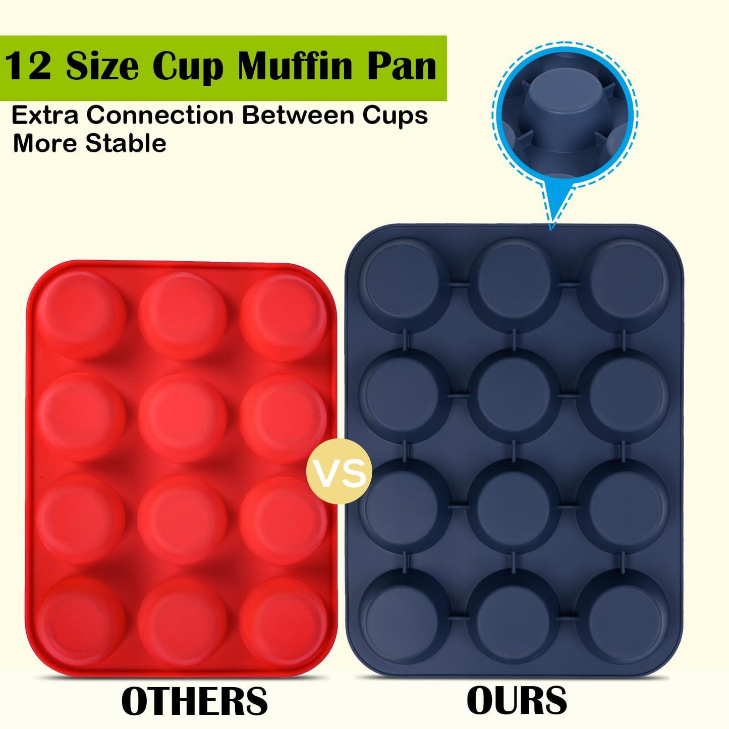 Vnray Silicone Muffin Baking Pan & Large Cupcake Tray 12 Cup - Nonstick Cake Molds/Tin, Silicon Bakeware, BPA Free, Dishwasher & Microwave Safe (12 Cup Size, Grey) - CookCave