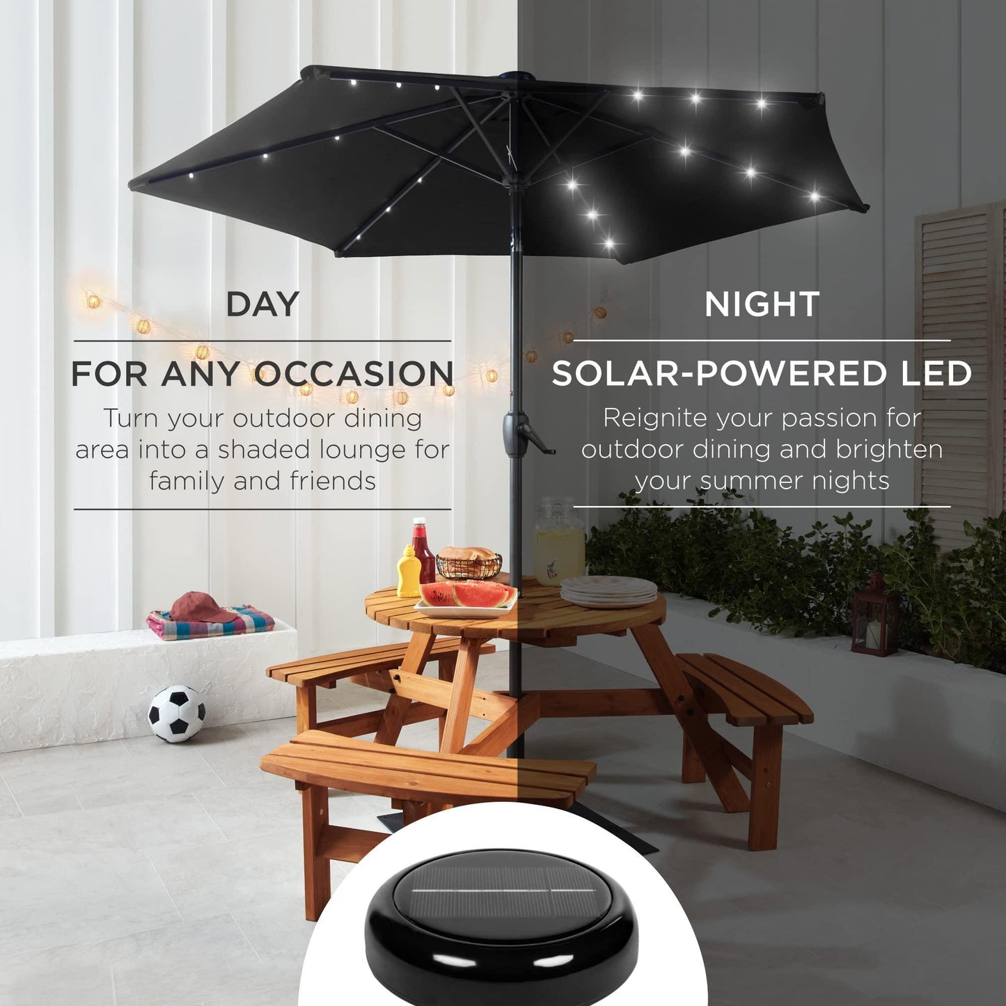 Best Choice Products 7.5ft Outdoor Solar Market Table Patio Umbrella for Deck, Pool w/Tilt, Crank, LED Lights - Black - CookCave