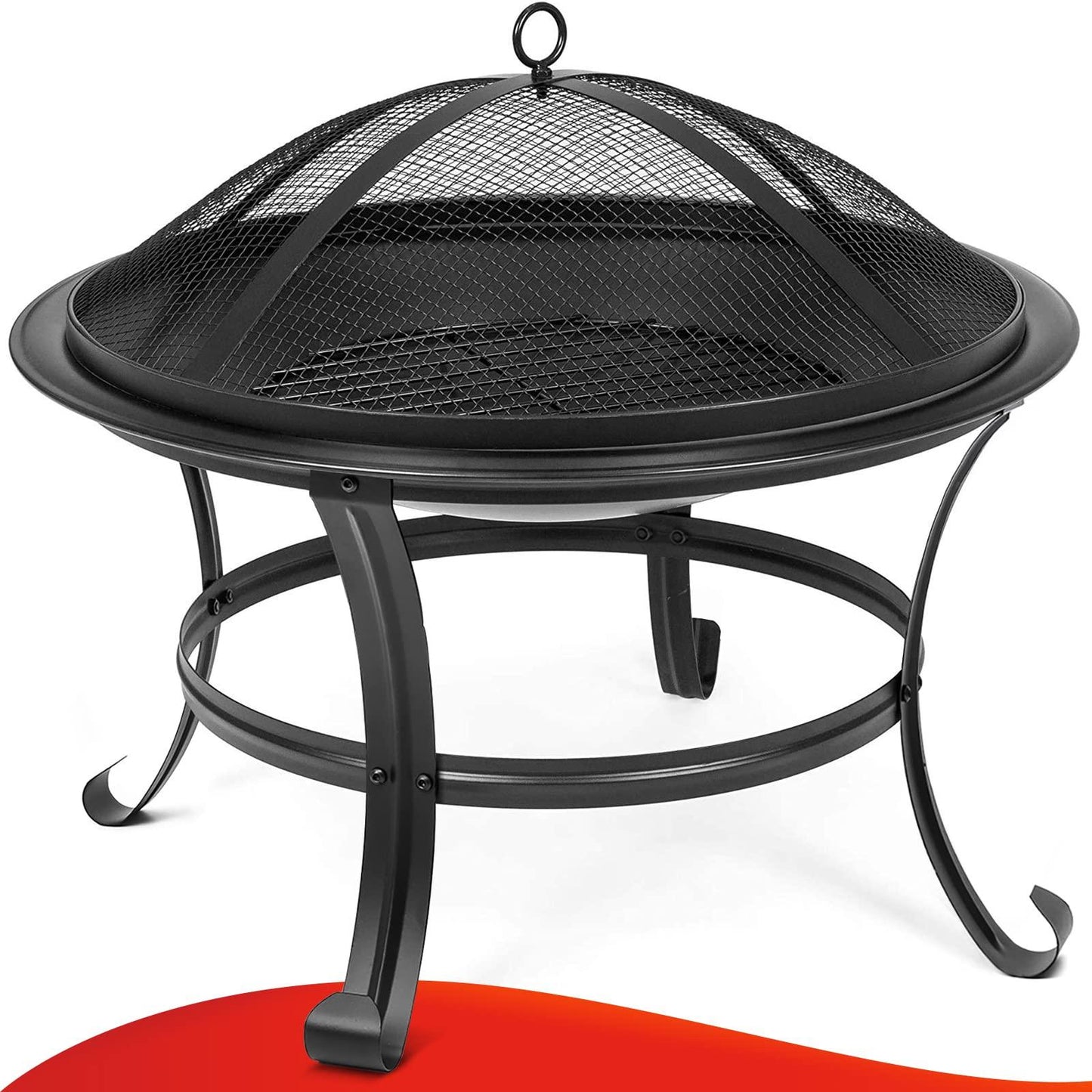 SINGLYFIRE 22 inch Fire Pit for Outside Outdoor Wood Burning Small Bonfire Pit Steel Firepit Bowl for Patio Camping Backyard Deck Picnic Porch,with Spark Screen,Log Grate,Poker - CookCave