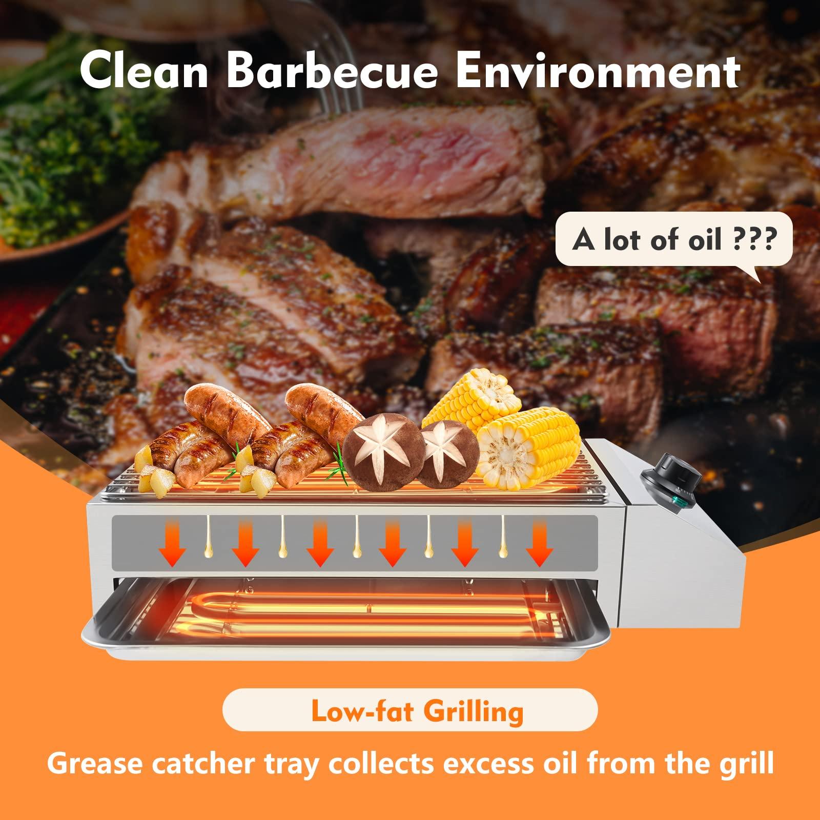 Electric Smokeless Indoor Grill - Electric Searing Grill with Adjustable Temperature Control to 572℉ Nonstick Indoor BBQ Rotisserie 1800W Portable Removable Stand Grill For Indoor Outdoor Camping - CookCave
