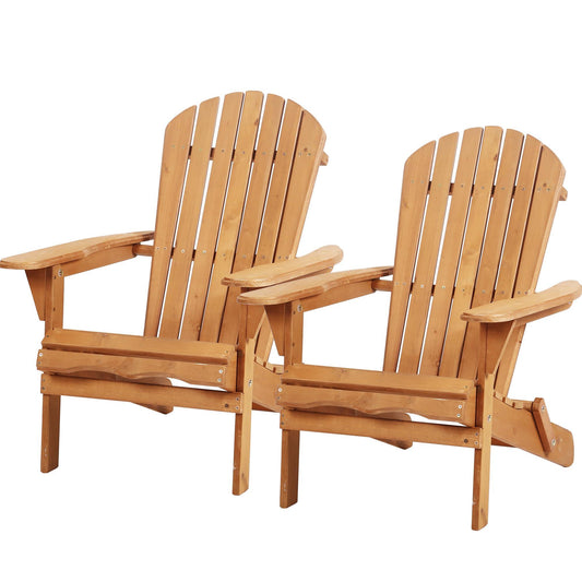 Set of 2 Adirondack Chairs Folding Outdoor Lawn Chairs Weather Resistant Patio Fire Pit Chairs with Wooden Construction for Garden Lawn Beach Outdoor Balcony, Natural - CookCave