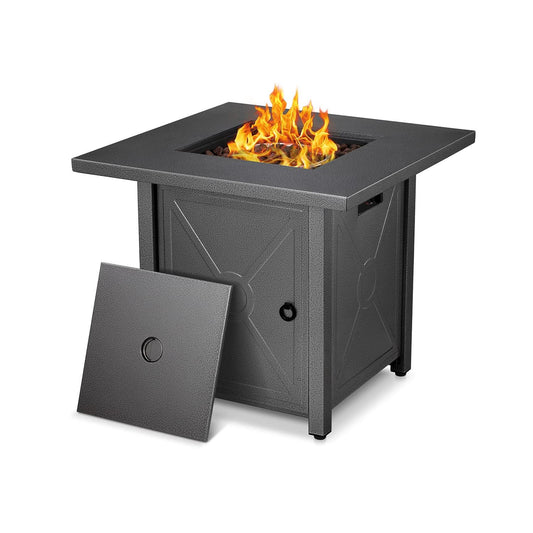 Xbeauty Propane Fire Pit Table, 28" Outdoor Gas Fire Pit Table, 40,000 BTU Auto-Ignition Fire Tables with Lid, Rain Cover and 3 Pounds Lava Stones for Outside Garden Backyard Deck Patio (Square) - CookCave