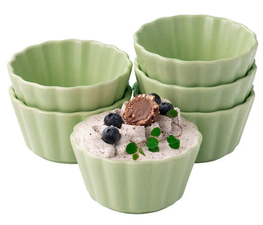 8 oz Ramekins Set of 6, Ramekins Oven Safe, Porcelain Ramiken Set, Souffle, Custard Cups for Baking, Green. - CookCave