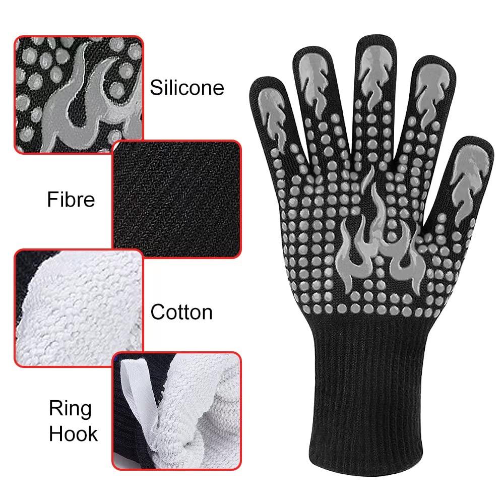 Ribetween BBQ Gloves, Heat Resistant Gloves for Cooking, Non-Slip Grill Gloves Oven Mitts, 1472°F Extreme Heat Resistant Silicone Gloves Grilling Gloves for Barbecue, Frying, Baking, 1 Pair (Gray) - CookCave
