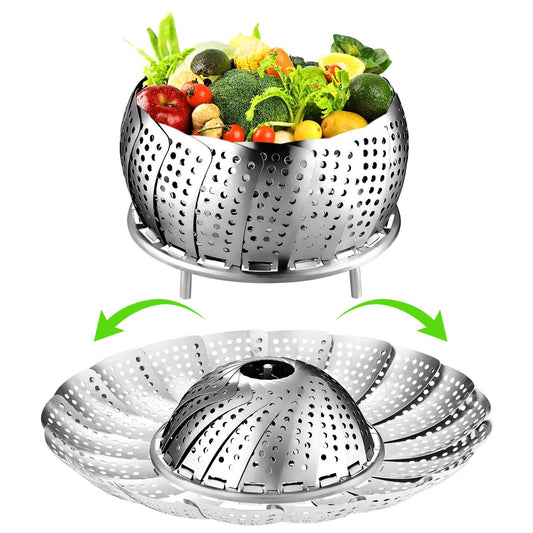 FOFAYU Vegetable Steamer Basket for Cooking, Stainless Steel Veggie Fish Food Steamer Basket, Folding Expandable Steamers to Fit Various Size Pot - CookCave