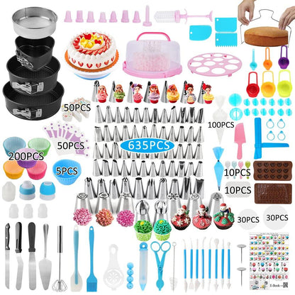 Cake Decorating Kit,635 Pcs Decorating Supplies With 3 Springform Pan Sets Icing Nozzles Rotating Turntable Cake Topper Piping Bags Carrier Holder,Cake Baking Set Tools - CookCave