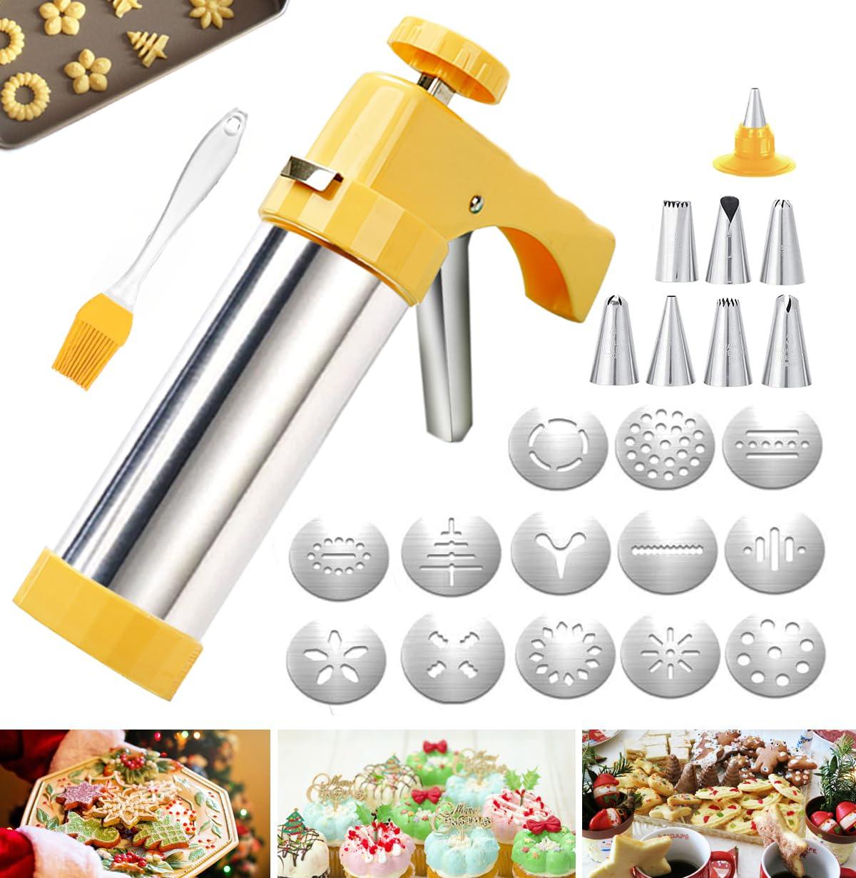 Cookie Press, Stainless Steel Spritz Cookie Press Kit with 13 Cookie Press Discs & 8 Nozzles, Cookie Press Gun, Cookie Gun, Comfort Grip Cookie Press for Baking Biscuit Cake Cookie - CookCave